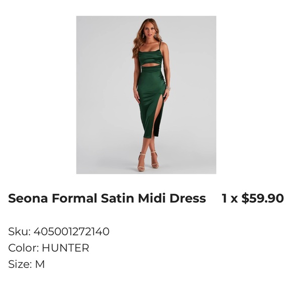 BRAND NEW !! NEVER WORN !! Satin Midi Dress Hunter Green with Leg Slit. - Picture 5 of 6